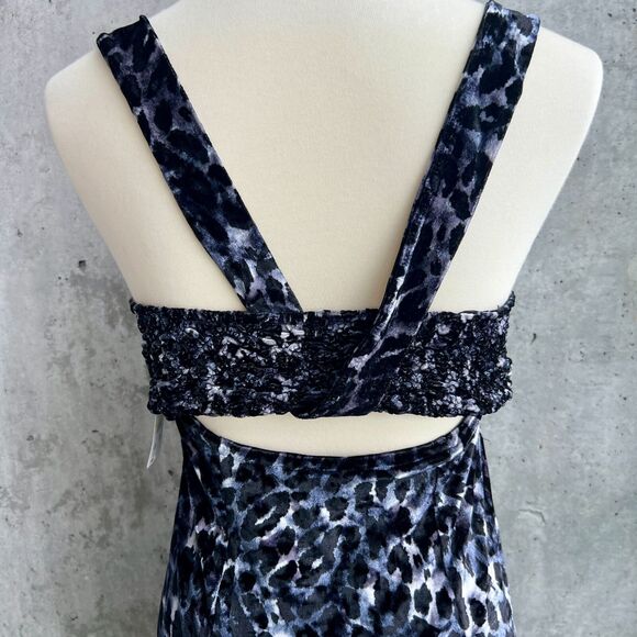 Free People Velvet Mini Dress Nightie M Gray Leopard Romantic Dark Fairycore - Picture 6 of 11